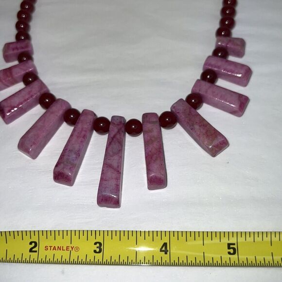 Garnet Bead And Purple Azurite Stone 19” Necklace With 925 Silver Toggle Clasps - Picture 12 of 12